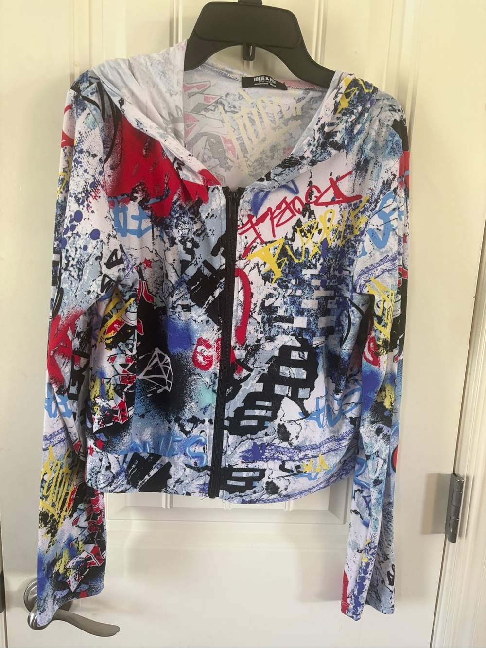 Hooded Graffiti-Print Zip Jacket - White Multi